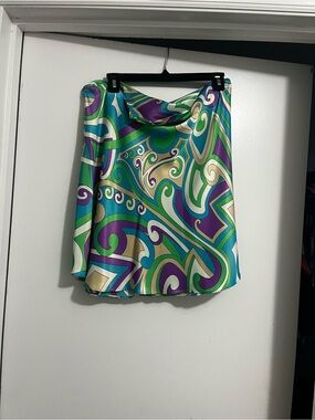 Vibrant Swirl Print Satin Halter top in Green & Purple